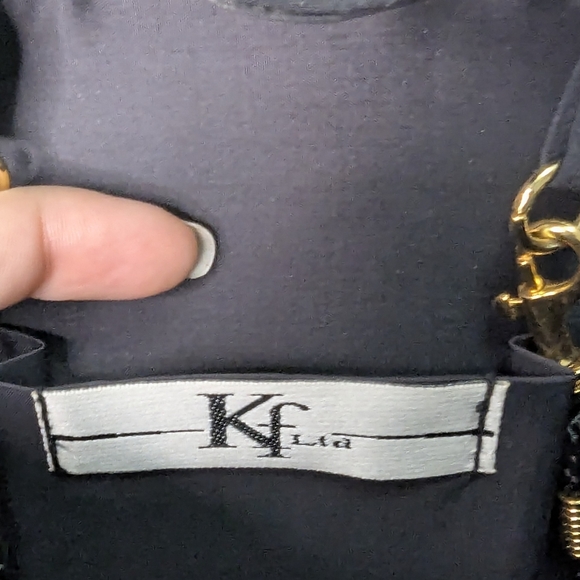 KF Ltd black uniquely shaped evening clutch trapezoid snap closure - Picture 3 of 5